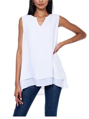 Cristina B White Sleeveless Layered V-Neck Tank, Sz M